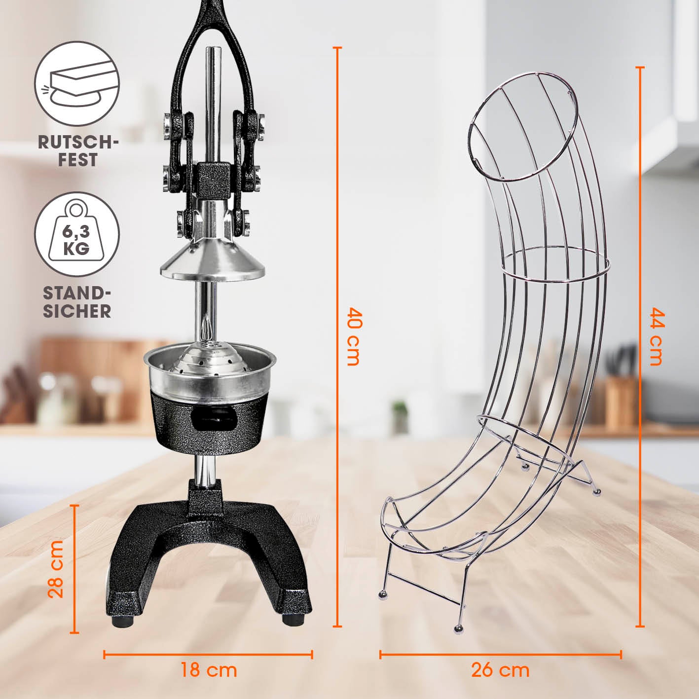 Set Saftpresse & Orangenspender - Schwarz/Silber