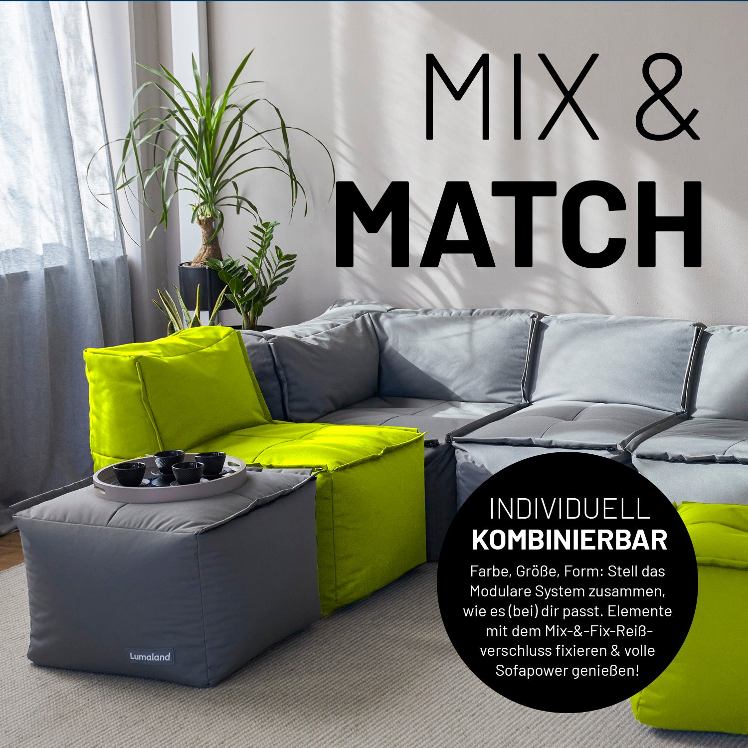 Sitzsack-Hocker (200 L) - Modulares System - indoor & outdoor - Apfelgrün