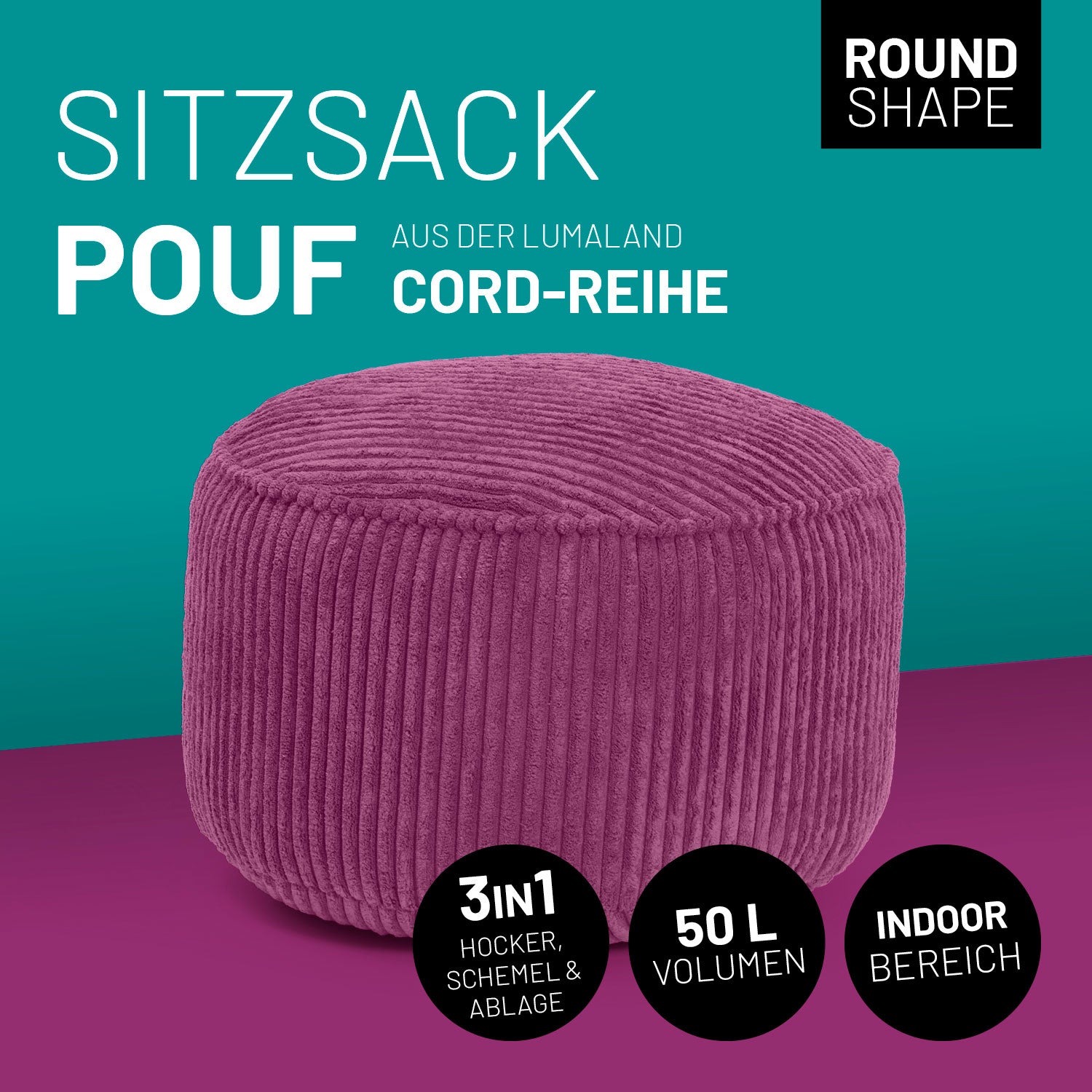 Sitzsack Pouf aus der Cord-Reihe - Weinrot