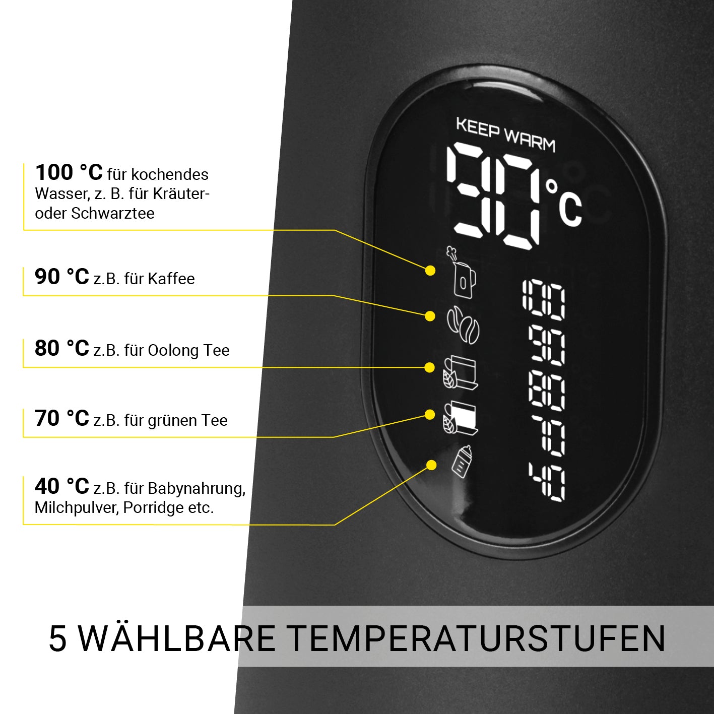 Digitaler Wasserkocher mit Temperatureinstellung Midnight Black Edition