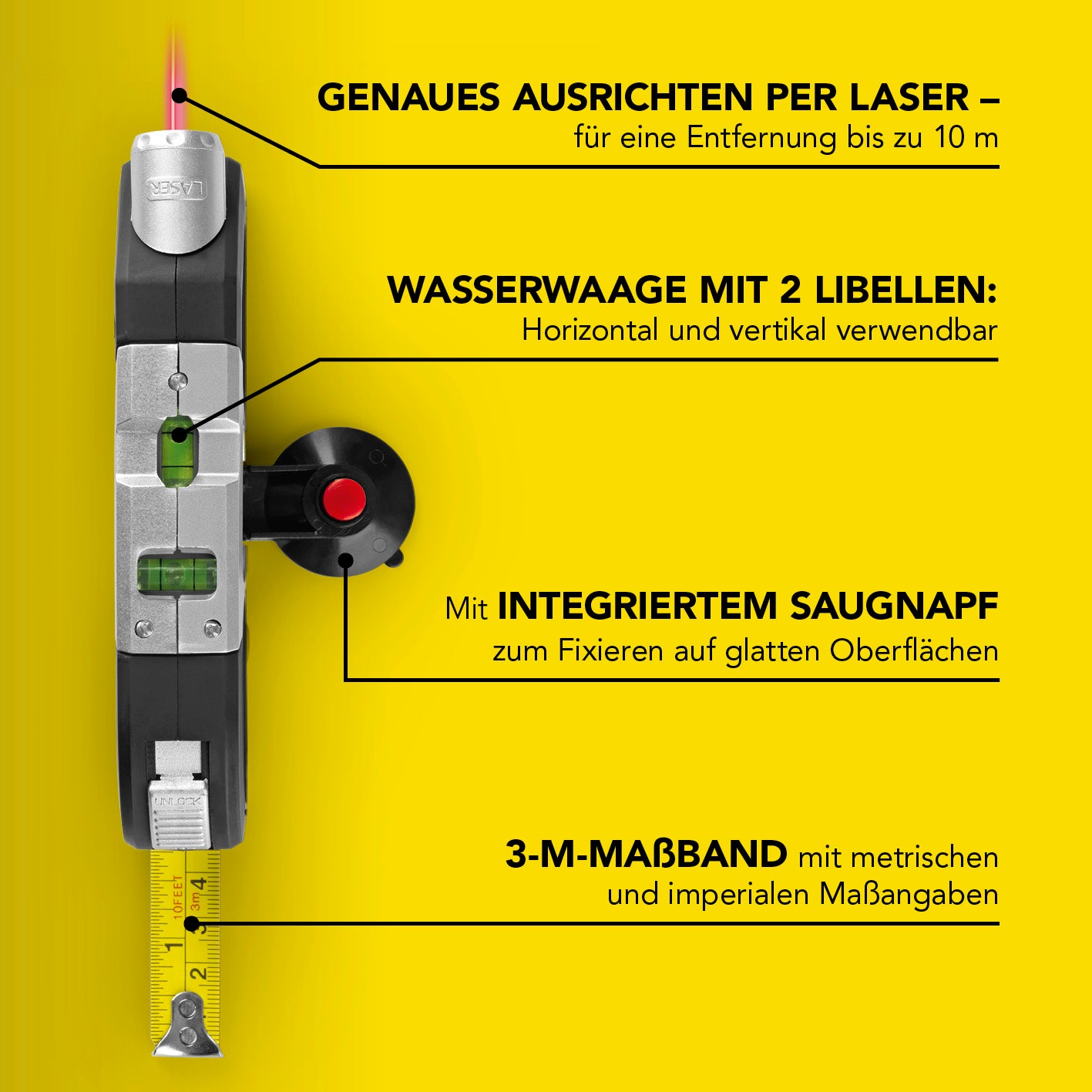 Laser-Waage - Ausrichten per Laser für eine Entfernung bis zu 10 m