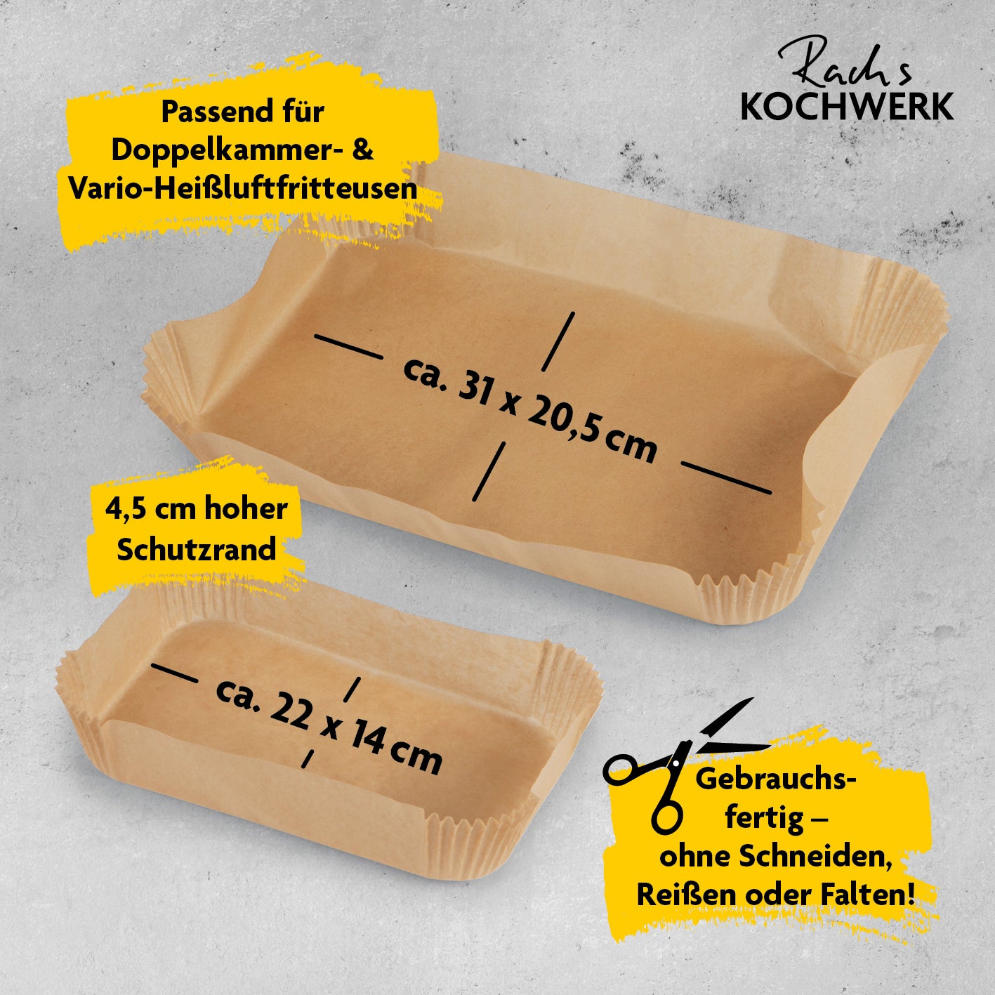 Backpapier-Schalen für Heißluft-Fritteusen - 100-tlg. (75x klein, 25x groß)