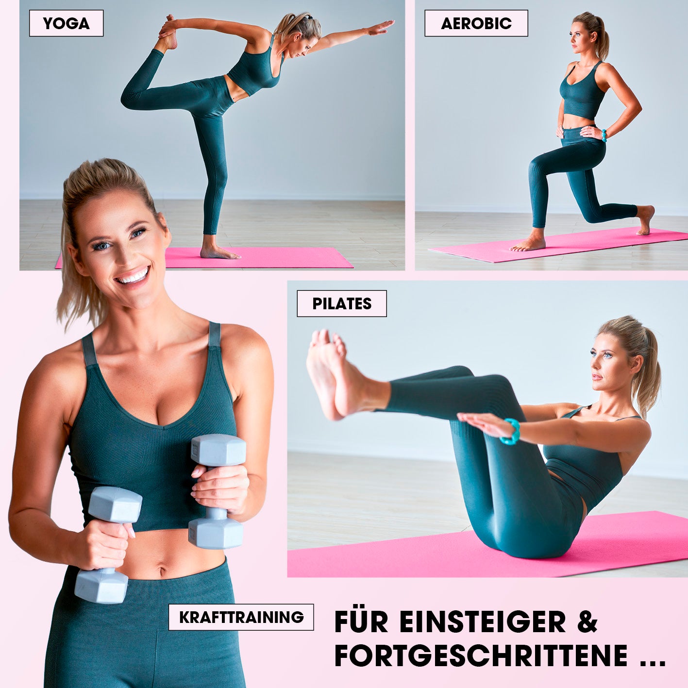 Fitness- und Gymnastikmatte - 183 x 61 x 2 cm -  Pink