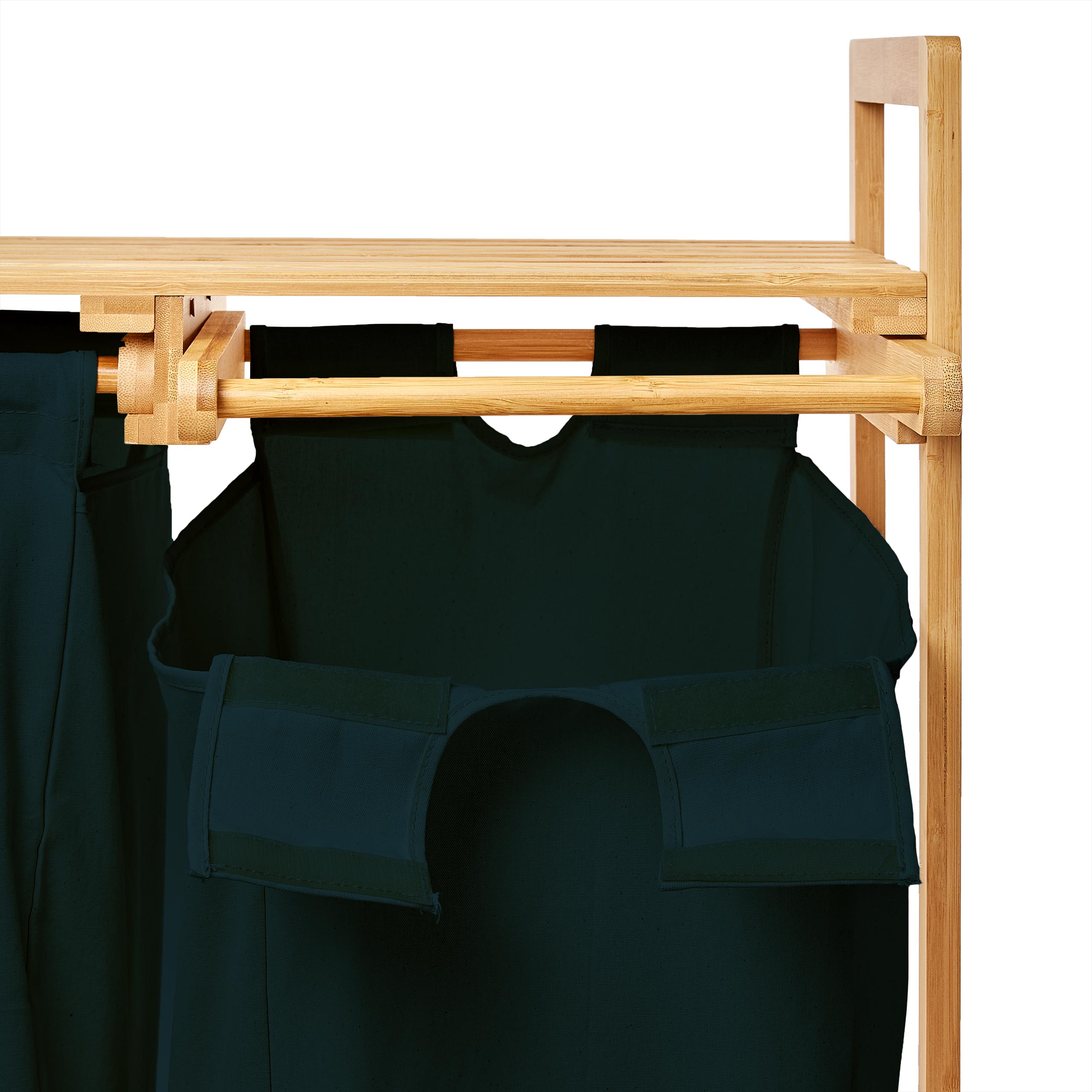 Bambus Wäschekorb mit 2 ausziehbaren Wäschesacken - 73 x 64 x 33 cm - Petrol