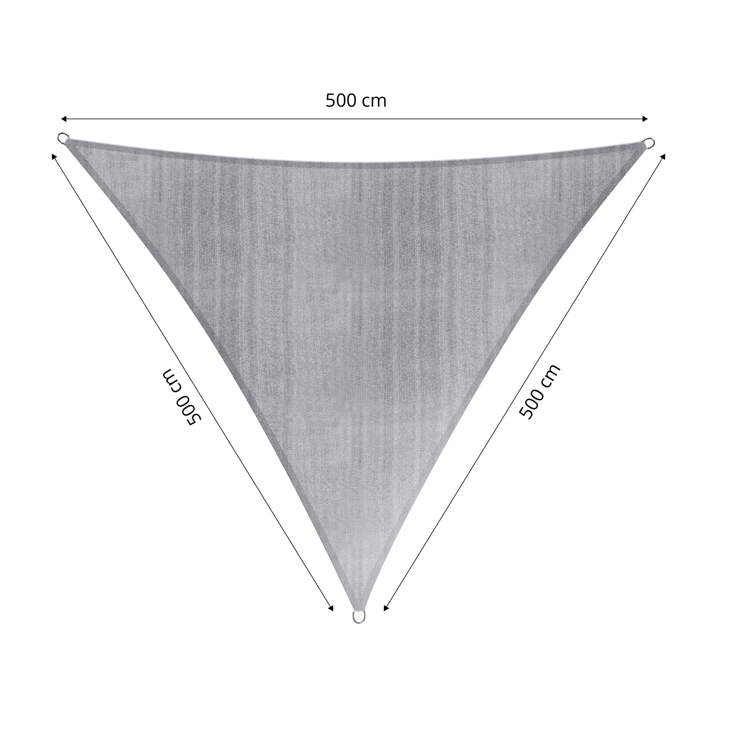 Sonnensegel 100% HDPE mit Stabilisator für UV-Schutz - Dreieck 5 x 5 x 5 Meter - Hellgrau