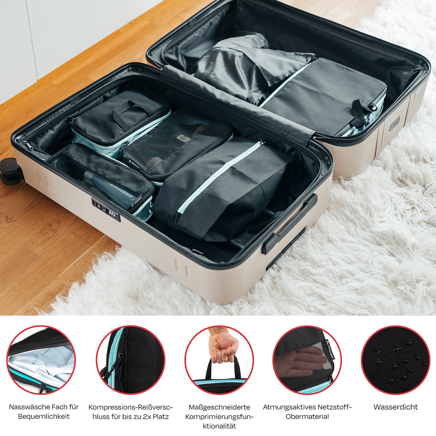 Packtaschen mit Kompression - 6er-Set - Schwarz