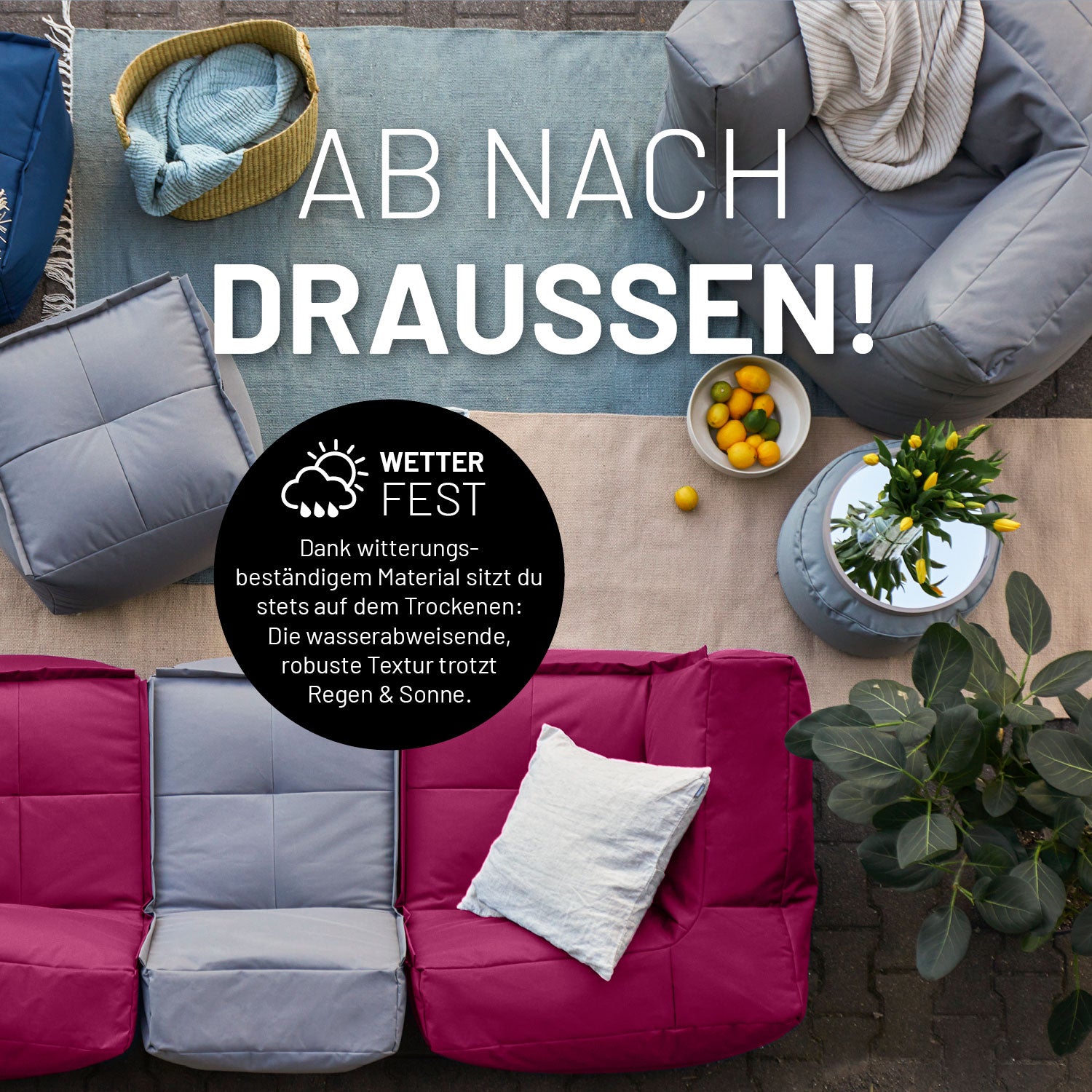 Sitzsack-Sofa Mittelstück (200 L) - Modulares System - indoor & outdoor - Rotwein