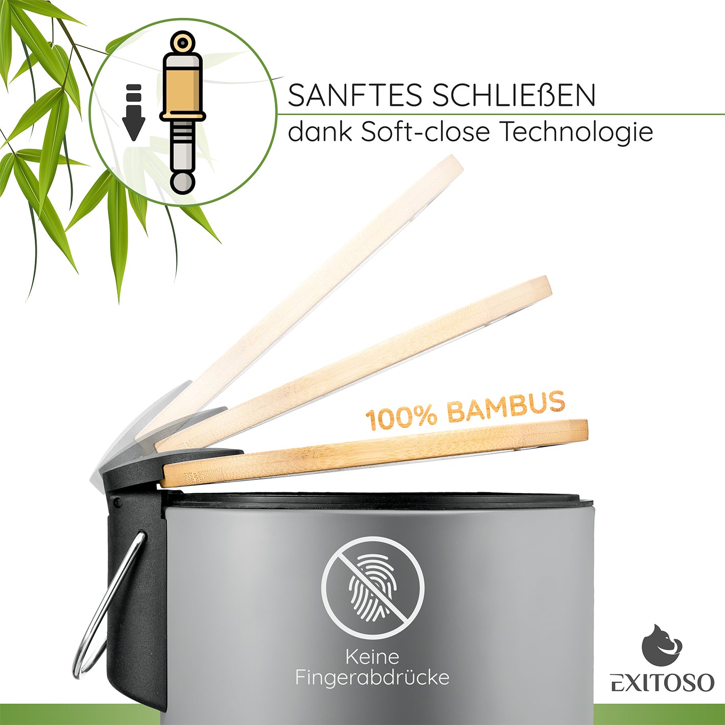 Tretmülleimer mit Softclose-Deckel - 3 l - Grau