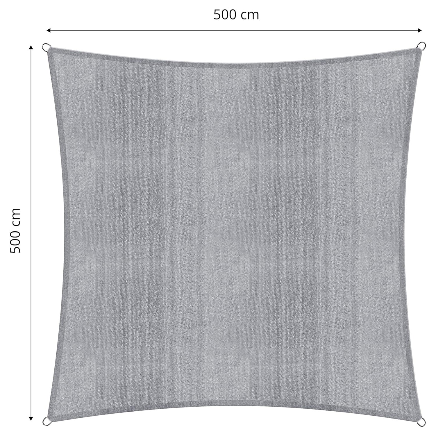 Sonnensegel 100% HDPE mit Stabilisator für UV-Schutz - Quadrat 5 x 5 Meter - Hellgrau