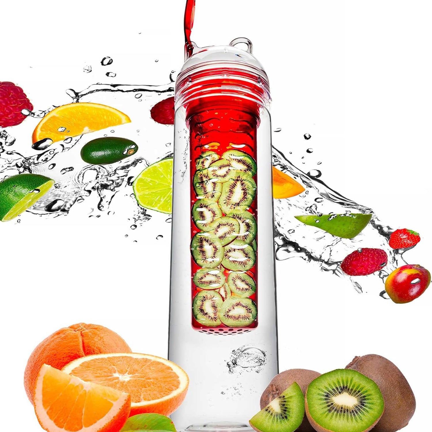 Trinkflasche mit Früchtebhälter Fruchteinsatz - 800 ml - Rot