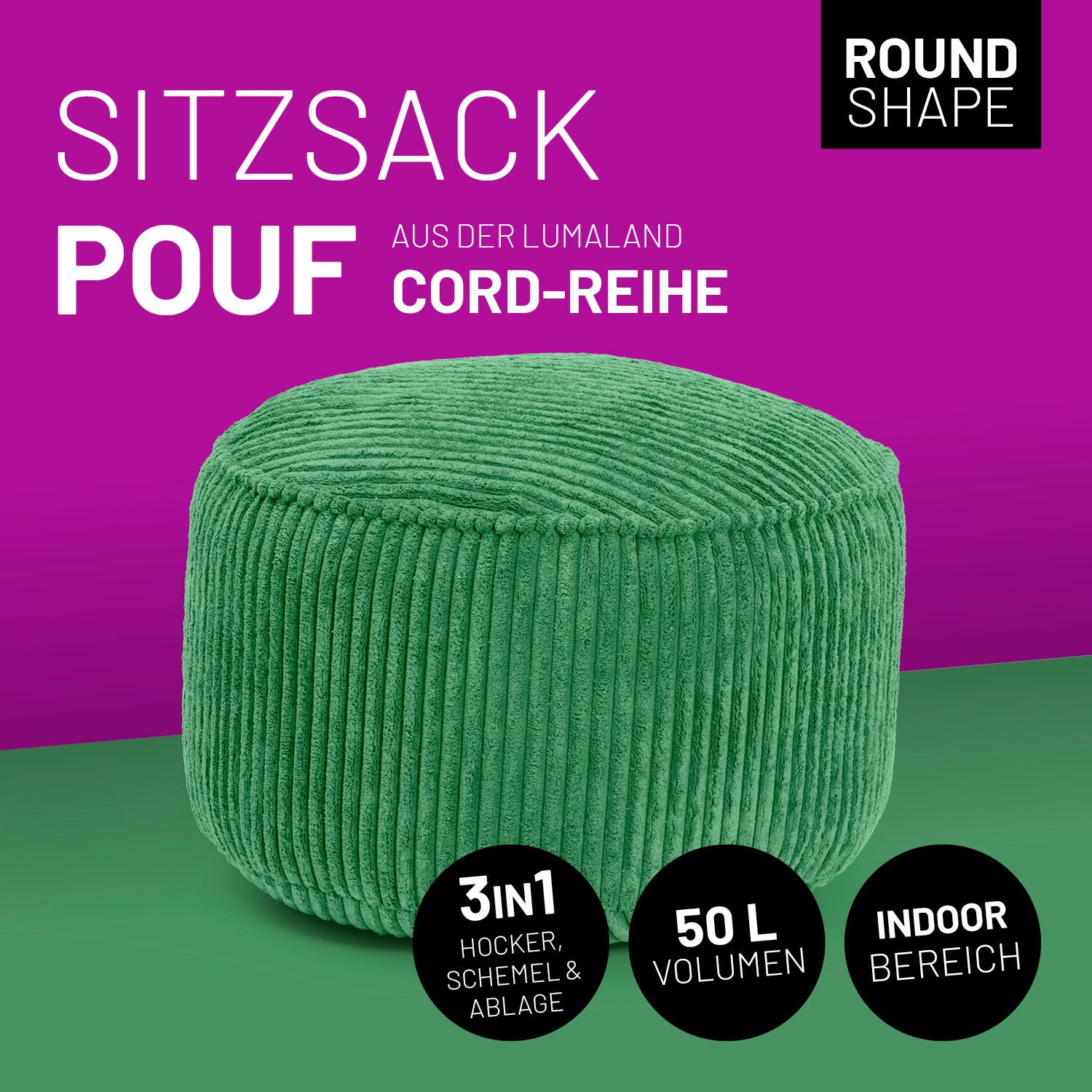 Sitzsack Pouf aus der Cord-Reihe - Dunkelgrün