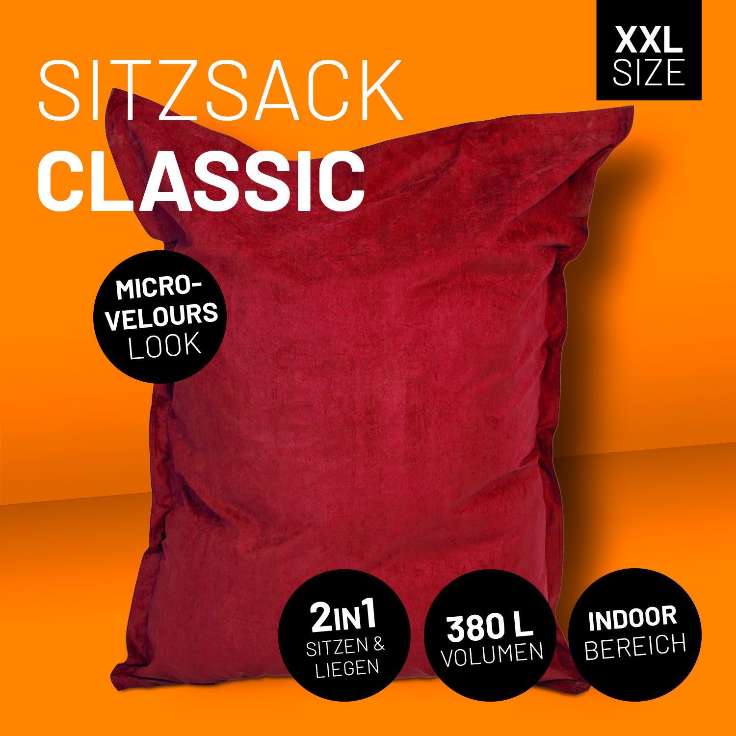 XXL Microvelours Sitzsack (380 L) - indoor - Rot