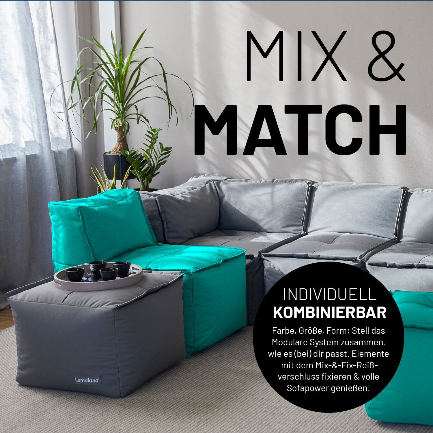 Sitzsack-Hocker (200 L) - Modulares System - indoor & outdoor - Türkis