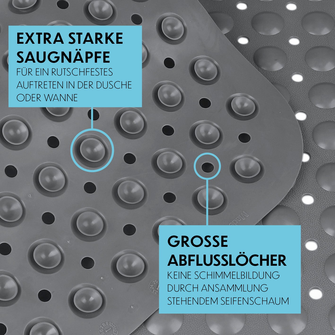 Duschmatte mit Saugnäpfen - Rutschfest - 70x40 cm - grau