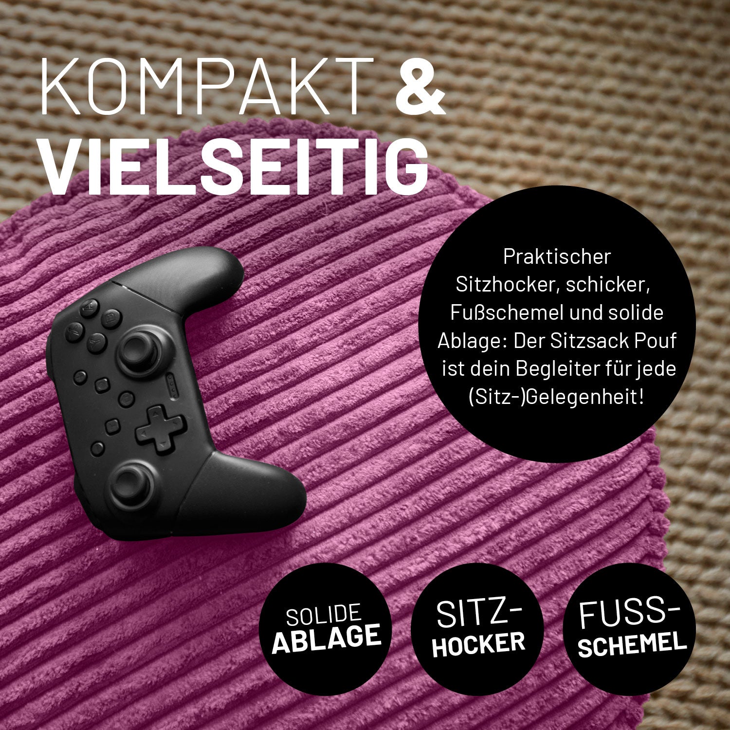 Sitzsack Pouf aus der Cord-Reihe - Weinrot