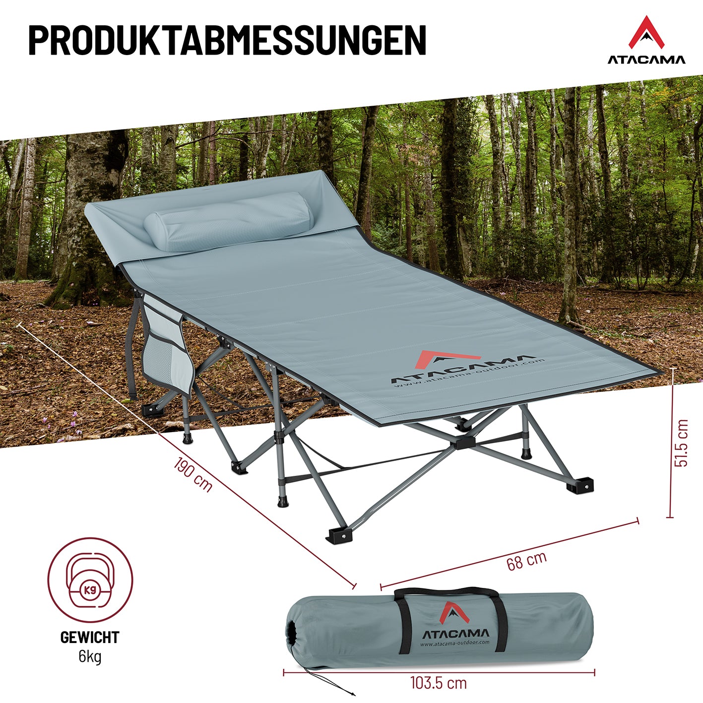 Campingbett mit Matratze - 190 x 68 cm