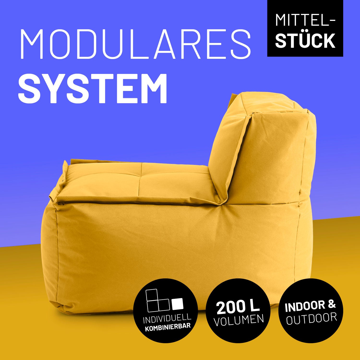 Sitzsack-Sofa Mittelstück (200 L) - Modulares System - indoor & outdoor - Senfgelb