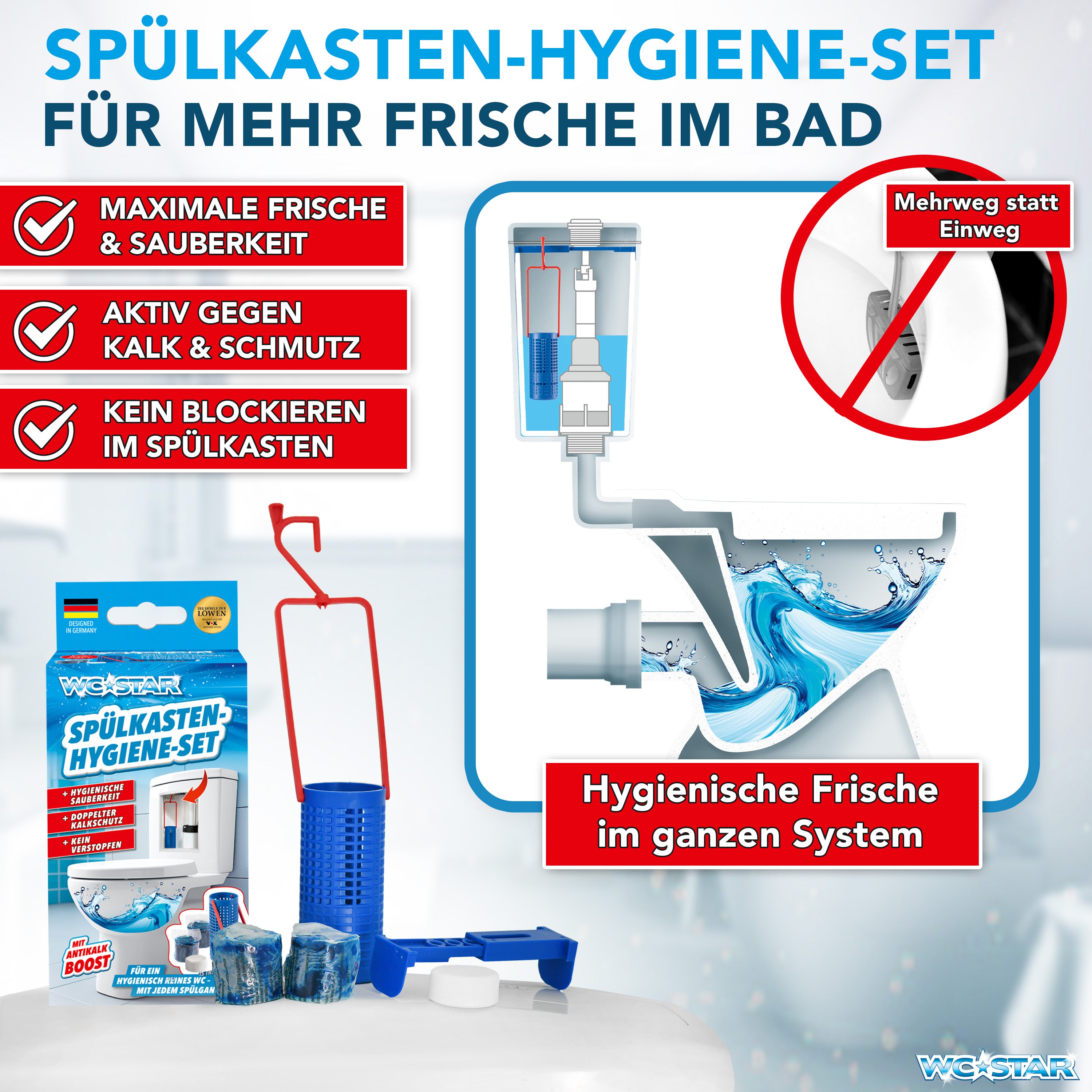 WC-Star Spülkasten-Hygiene-Set (1x Spülkasten-Einhänger + 2x Spülkasten-Tab + 1x Antikalk-Tab)