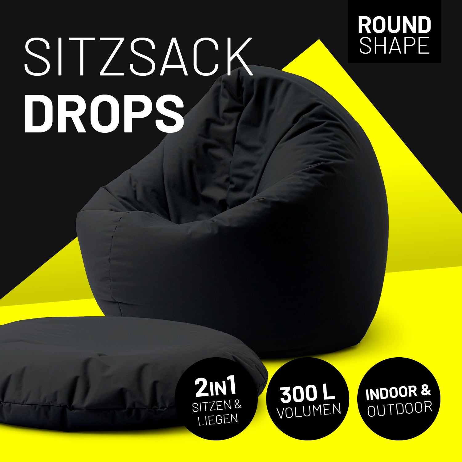 Sitzsack Drops (300 L) - indoor & outdoor - Schwarz