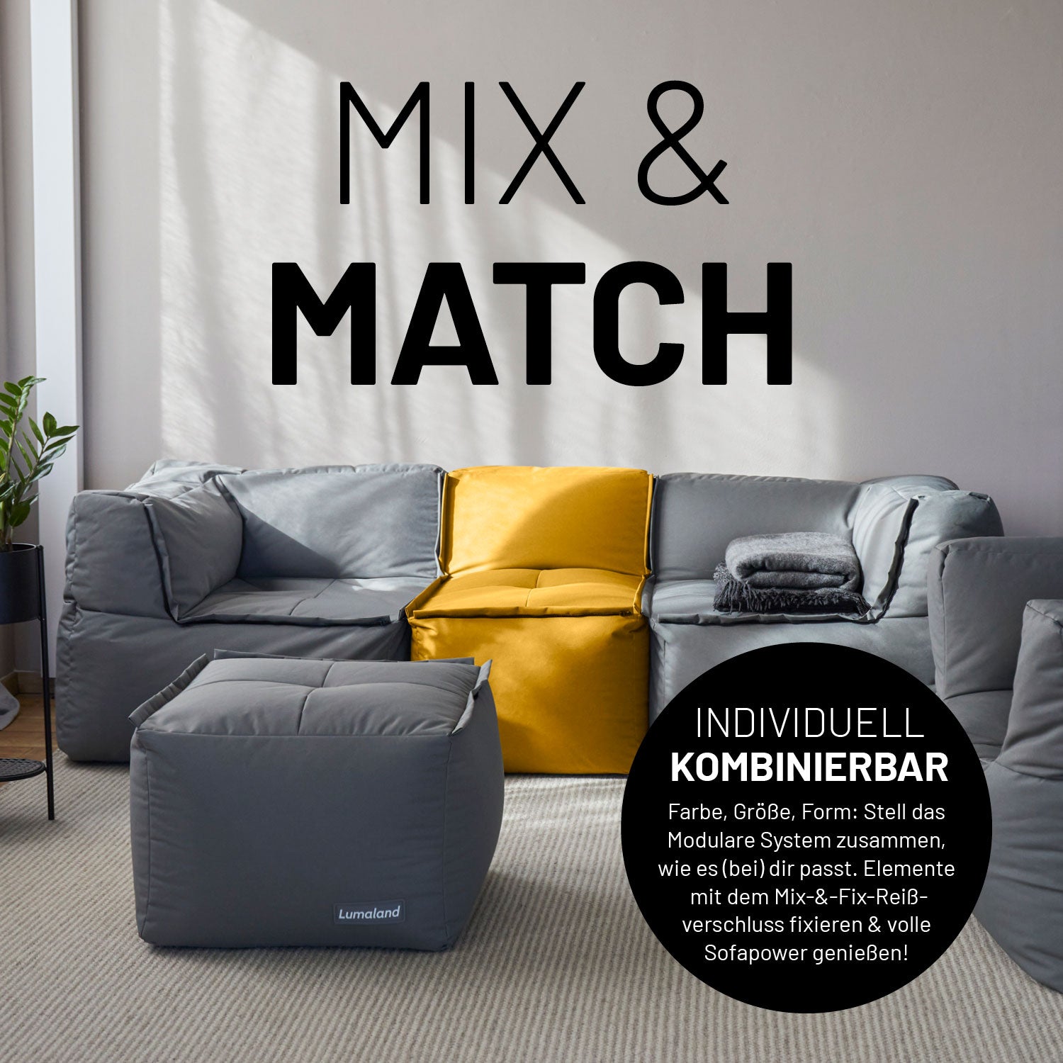 Sitzsack-Hocker (200 L) - Modulares System - indoor & outdoor - Senfgelb