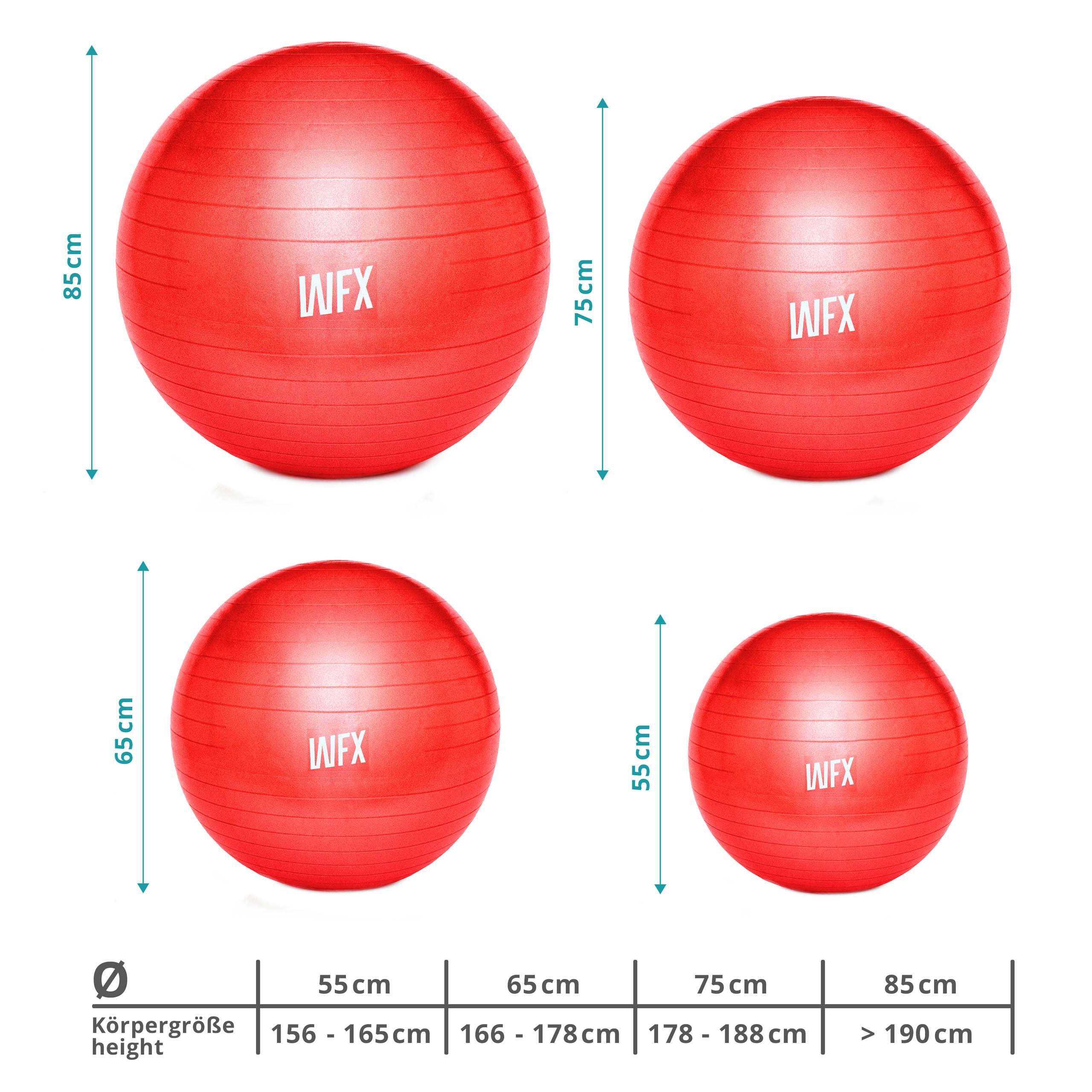 Gymnastikball inkl. Ballpumpe - Fitness Sitzball - Rot - 85 cm