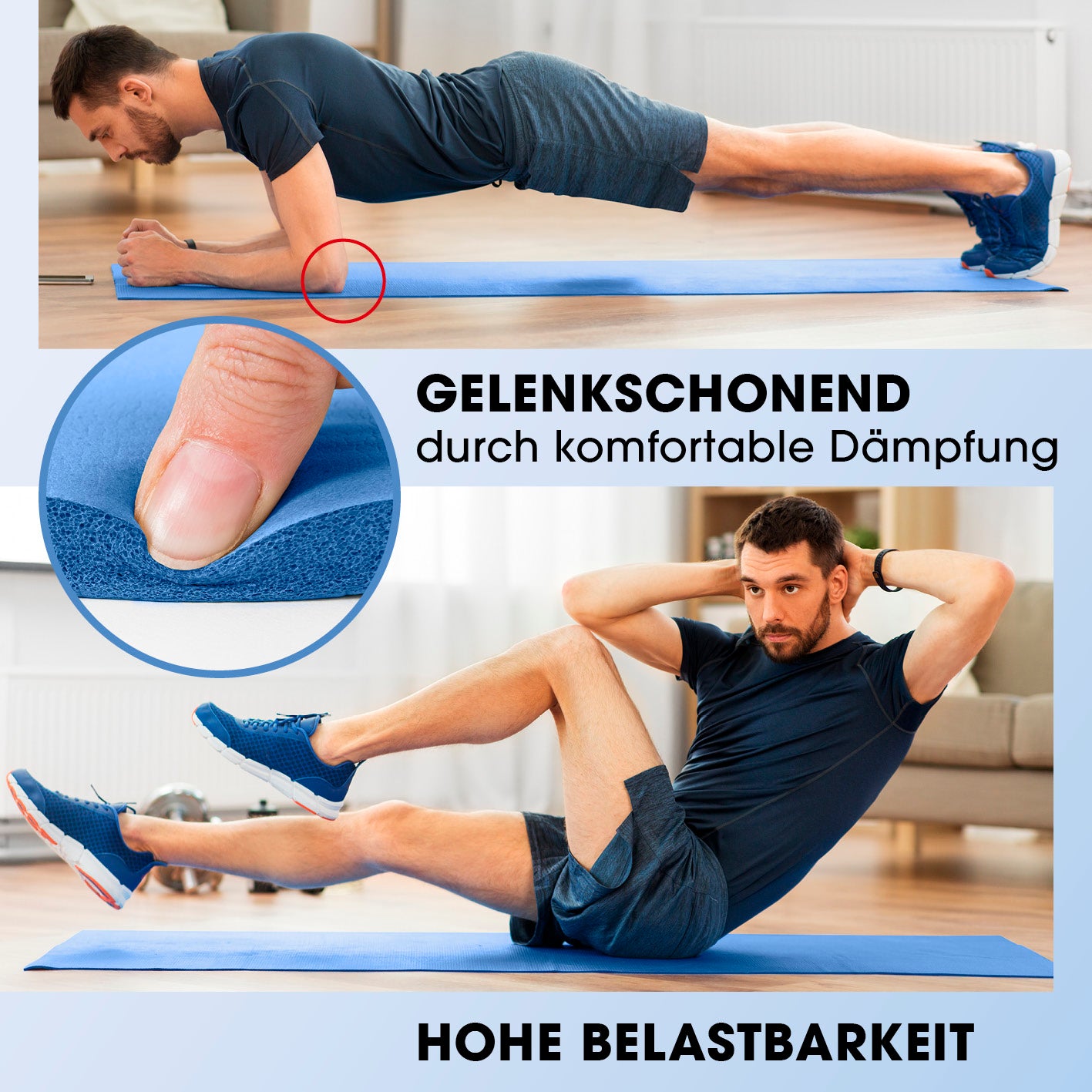Fitness- und Gymnastikmatte - 183 x 61 x 2 cm - Blau