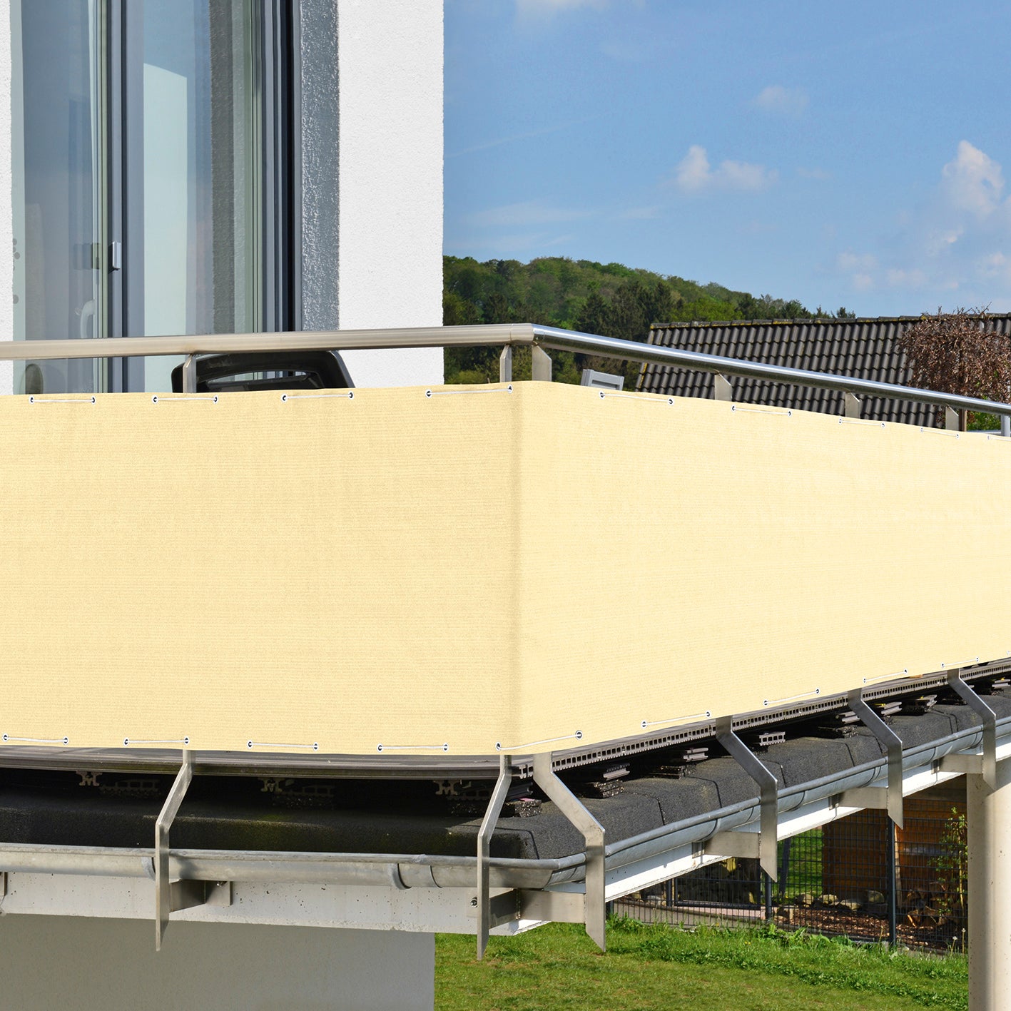 Balkon- Sicht- und Windschutz 500 x 90 cm, creme