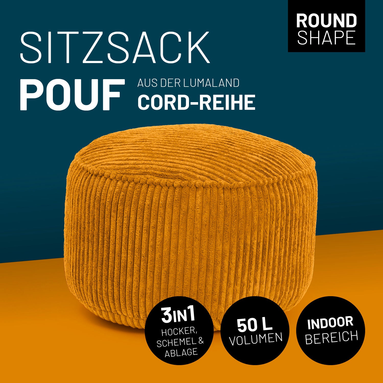 Sitzsack Pouf aus der Cord-Reihe - Senfgelb