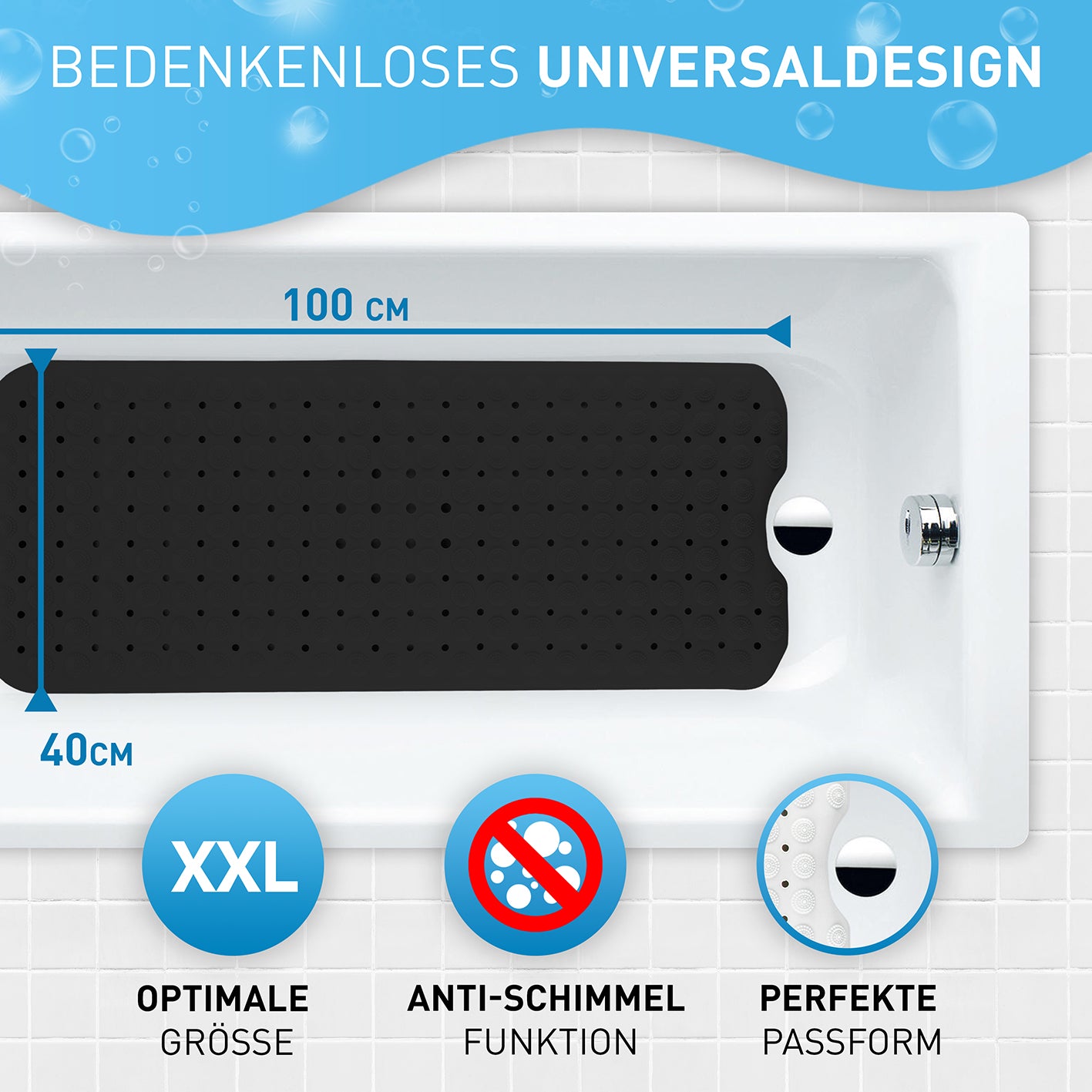 Badewannenmatte - Schwarz - 100 x 40 cm