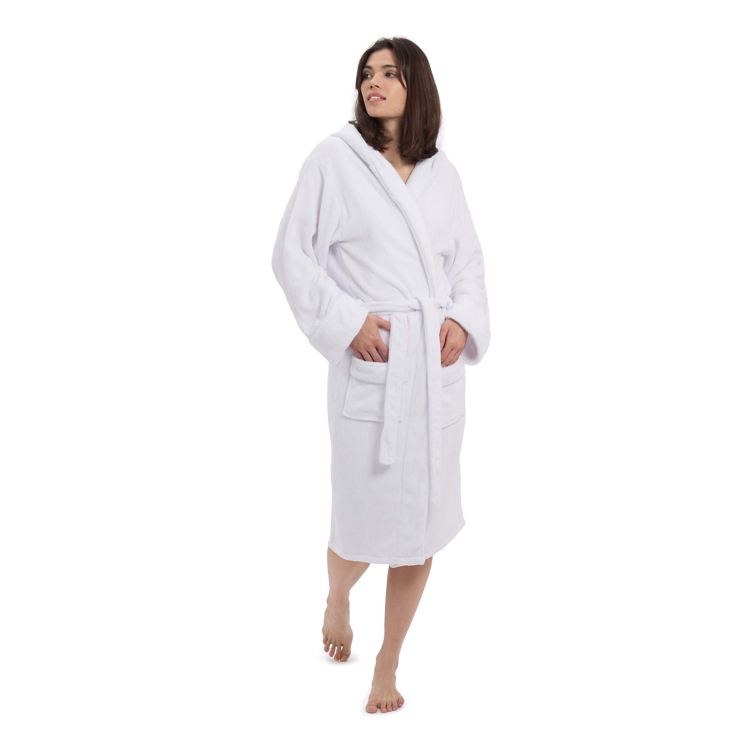 Luxury Mikrofaser Bademantel mit Kapuze für Damen und Herren - Weiß - Größe M