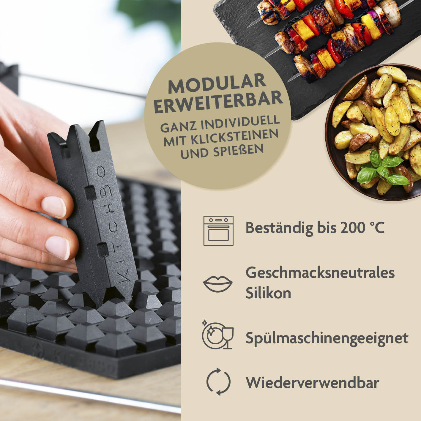 Starter Set Deluxe - Silikon-Backmatte inkl. 6 Spieße + 8 Steine + 1 Schwamm