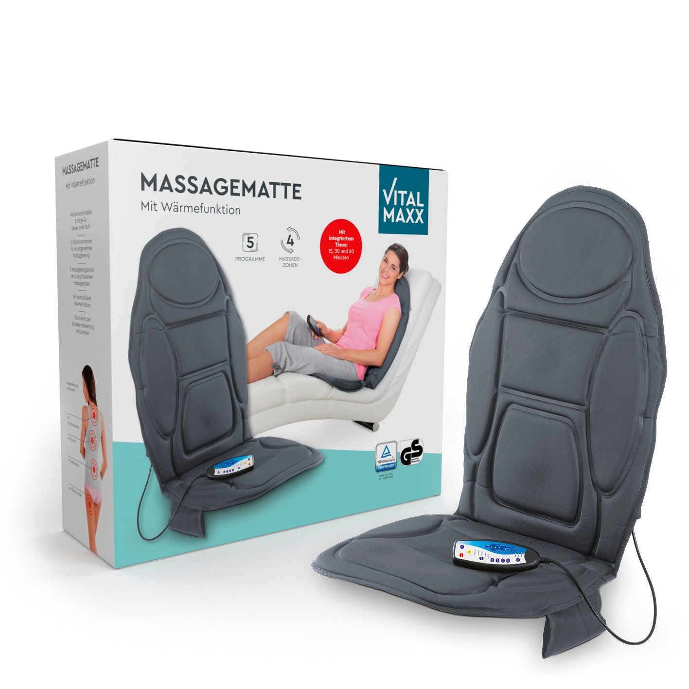 Massagematte 5-Zonen Sessel & Stuhl mit Wärmefunktion - anthrazit