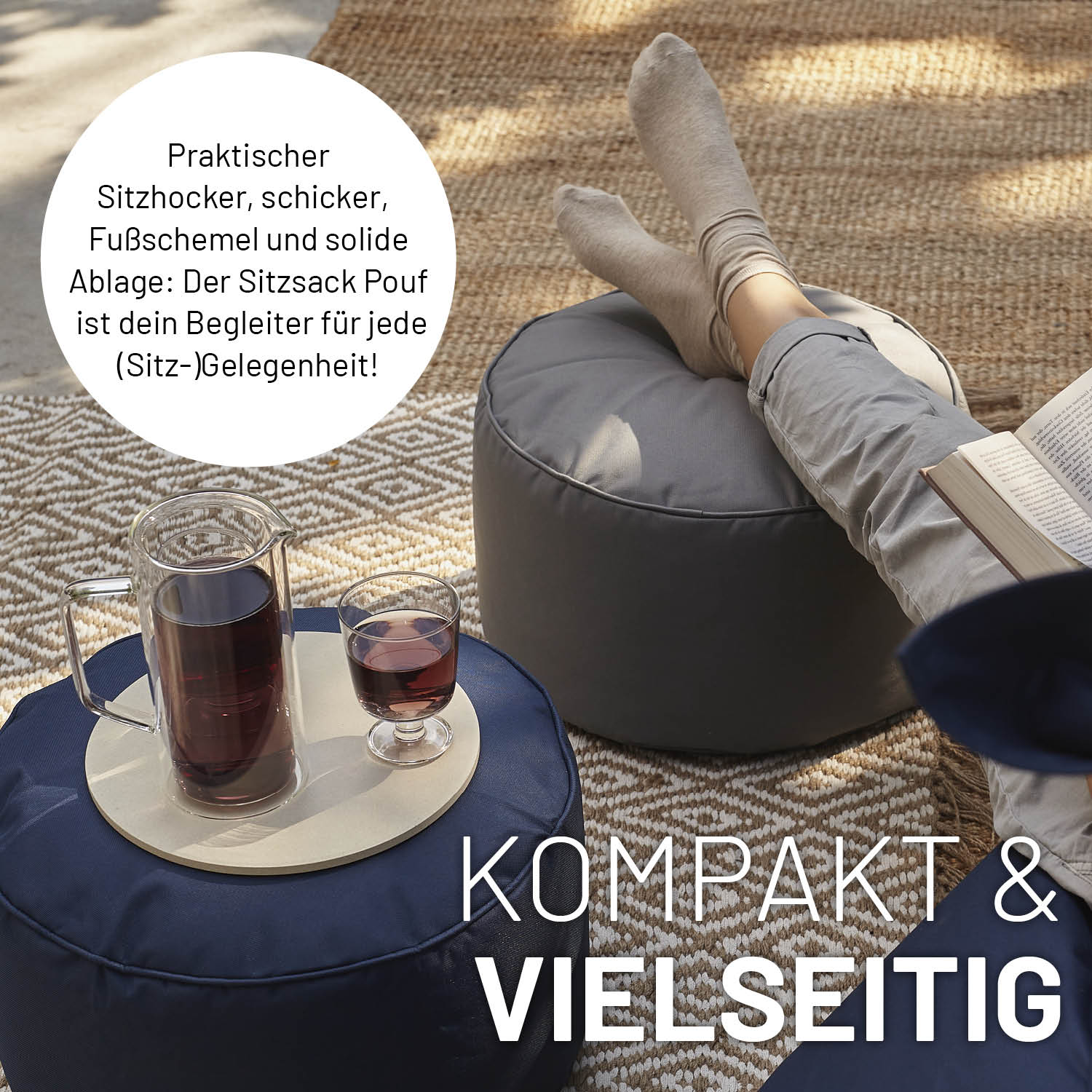 Sitzsack-Hocker/Pouf (50 L) - indoor & outdoor - Rotwein