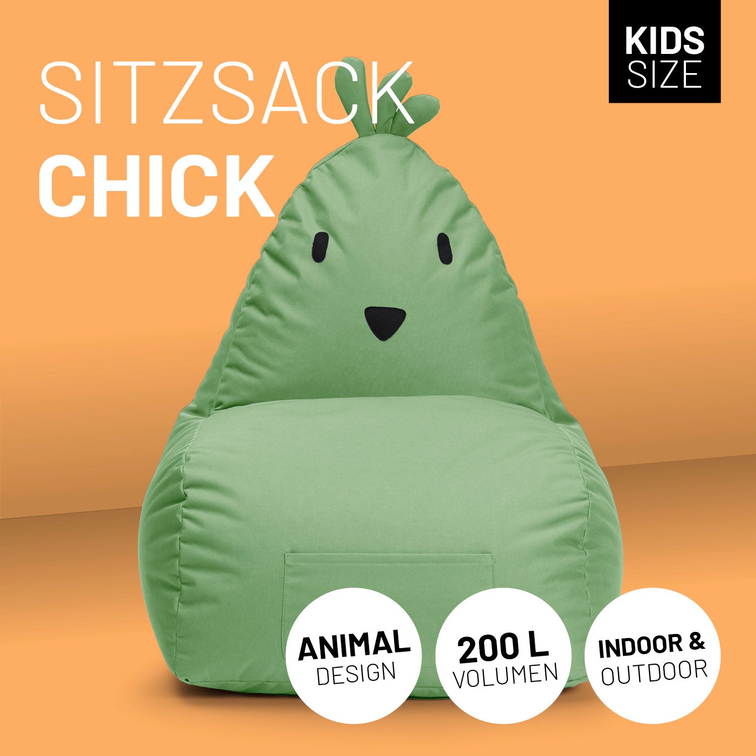 Kindersitzsack Animal Line Chick (200 L) - indoor & outdoor - Pastell Grün