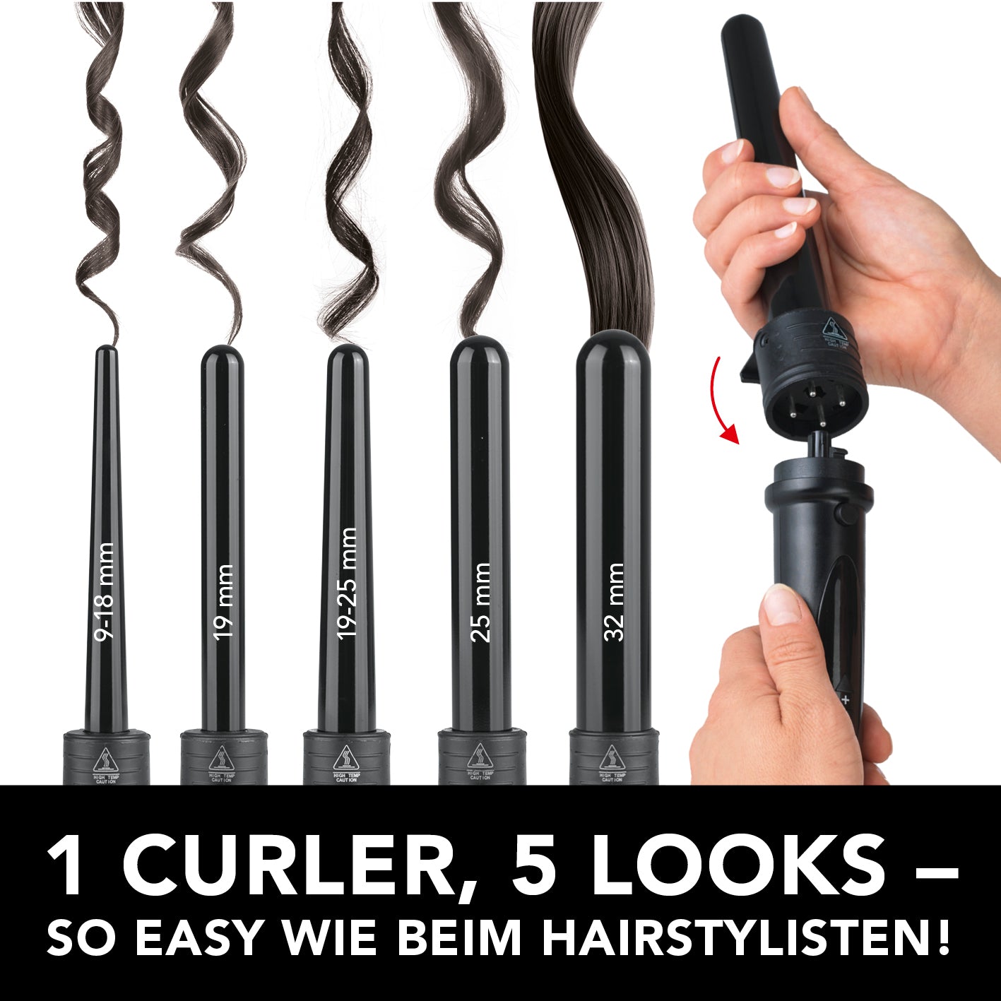 Hair Curler Profi mit 5 Aufsätzen + Hitze-Handschuh - schwarz
