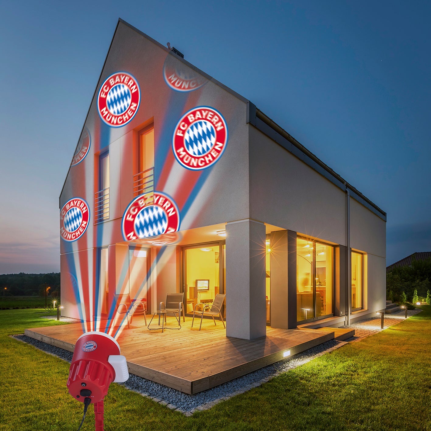 LED-Motivstrahler Projektor FC BAYERN MÜNCHEN Projiziert das FCB-Logo