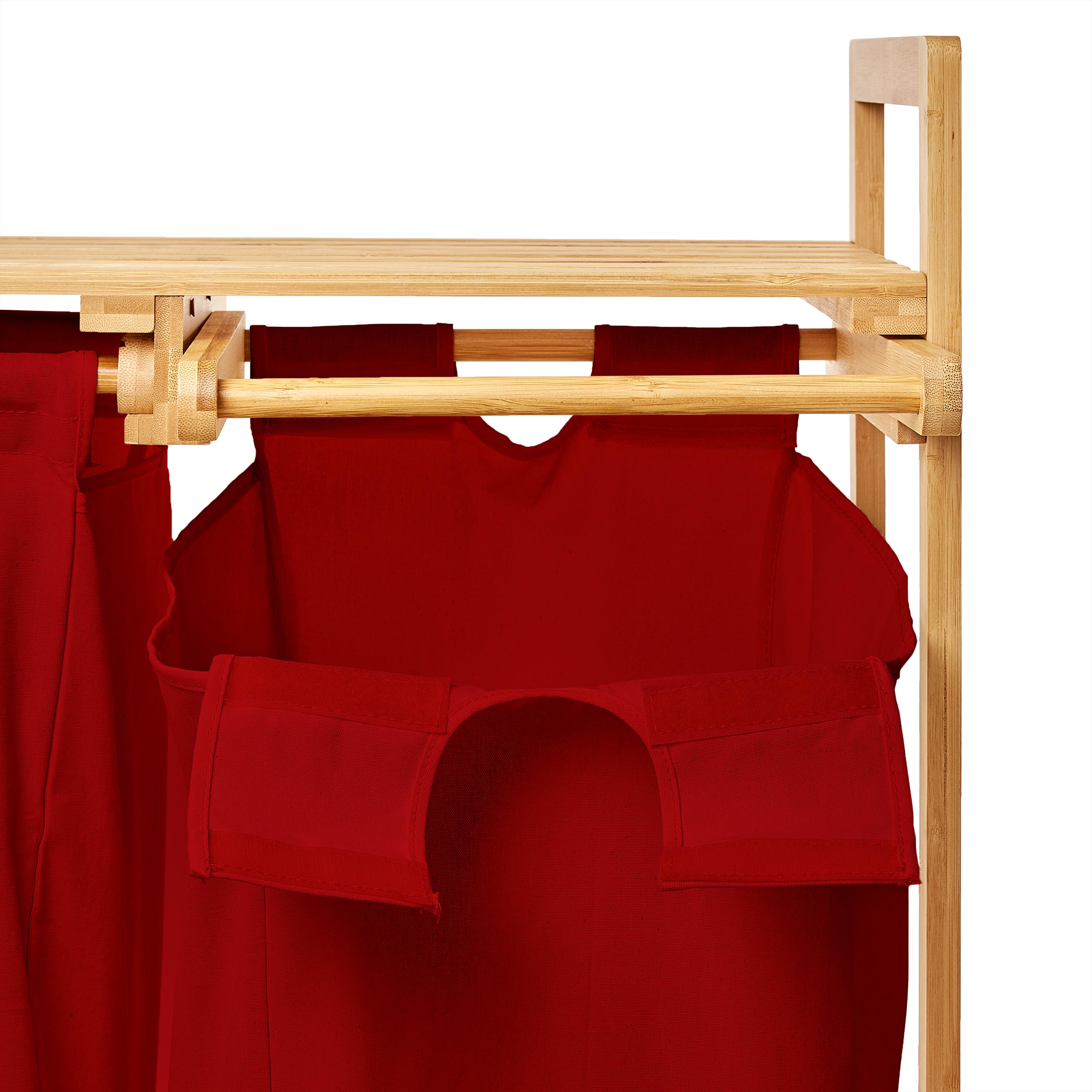 Bambus Wäschekorb mit 2 ausziehbaren Wäschesacken - 73 x 64 x 33 cm - Rot