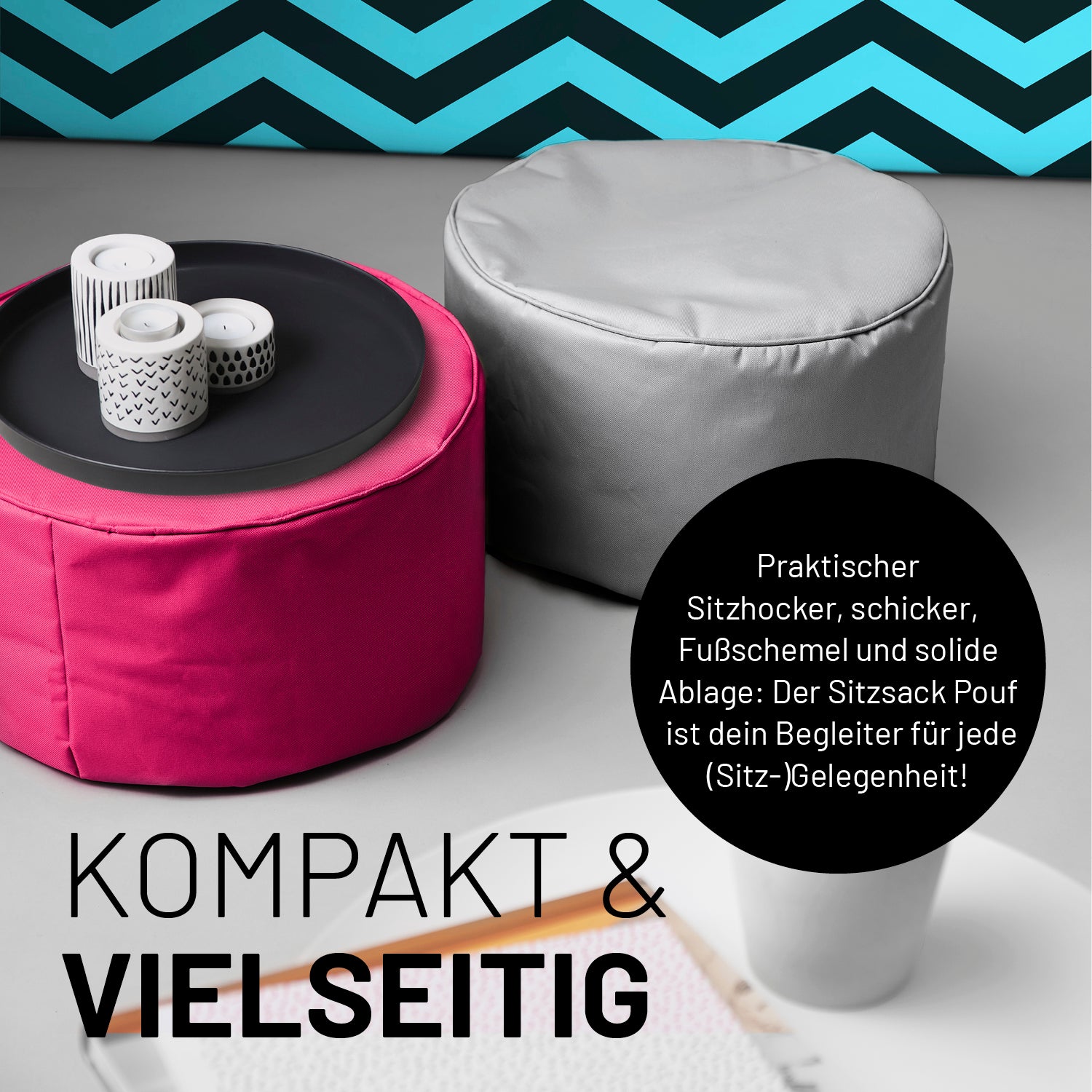 Sitzsack-Hocker/Pouf (50 L) - indoor & outdoor - Pink