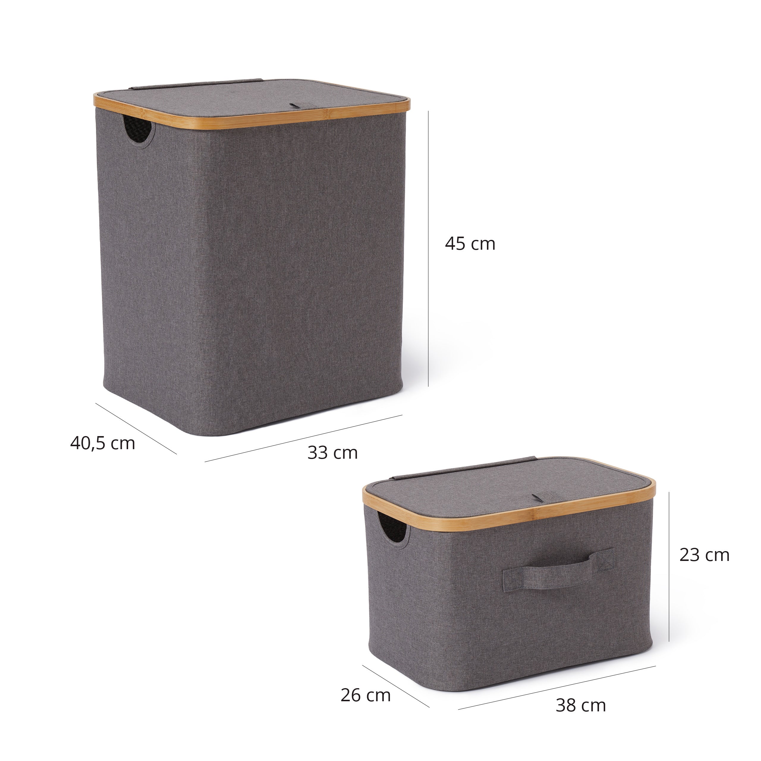 Faltbare Bambus-Rahmen-Aufbewahrungsbox - 3er-Set - Anthrazit/Grau